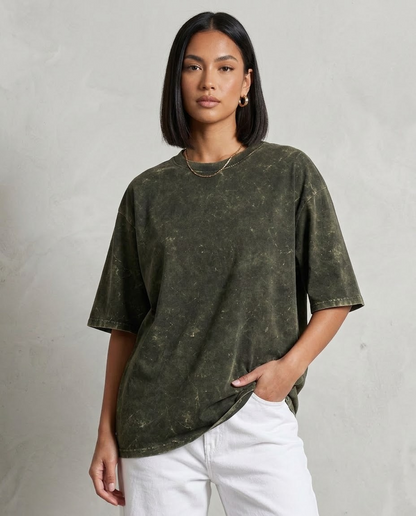 Olive Green Oversized Acid Wash T-shirt