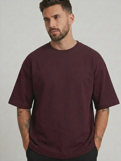 Maroon Oversized French Terry Cotton T-Shirt