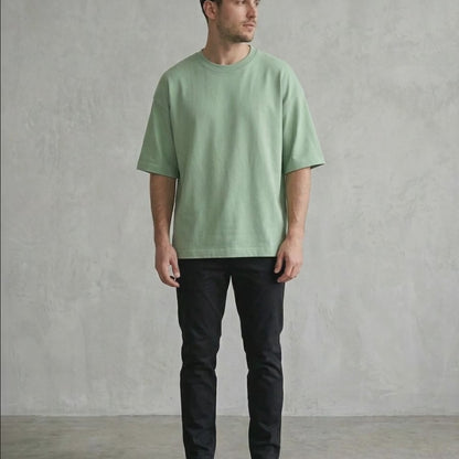 Jade Green Oversized French Terry Cotton T-Shirt
