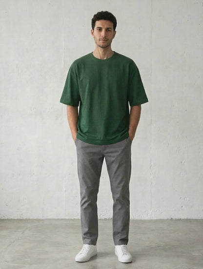 Bottle Green Oversized French Terry Cotton T-Shirt