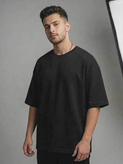 Black Oversized French Terry Cotton T-Shirt