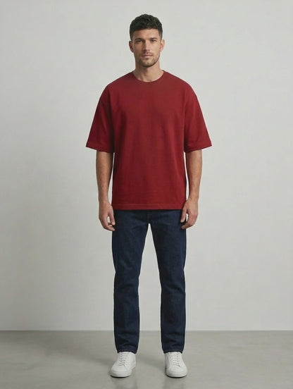 Red Oversized French Terry Cotton T-Shirt