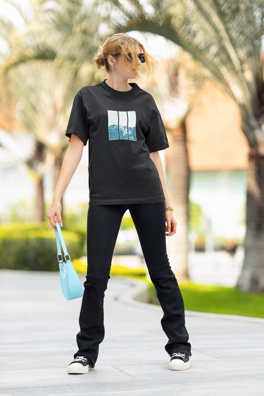 Midnight Wave Black Oversized Fit Unisex T-Shirt