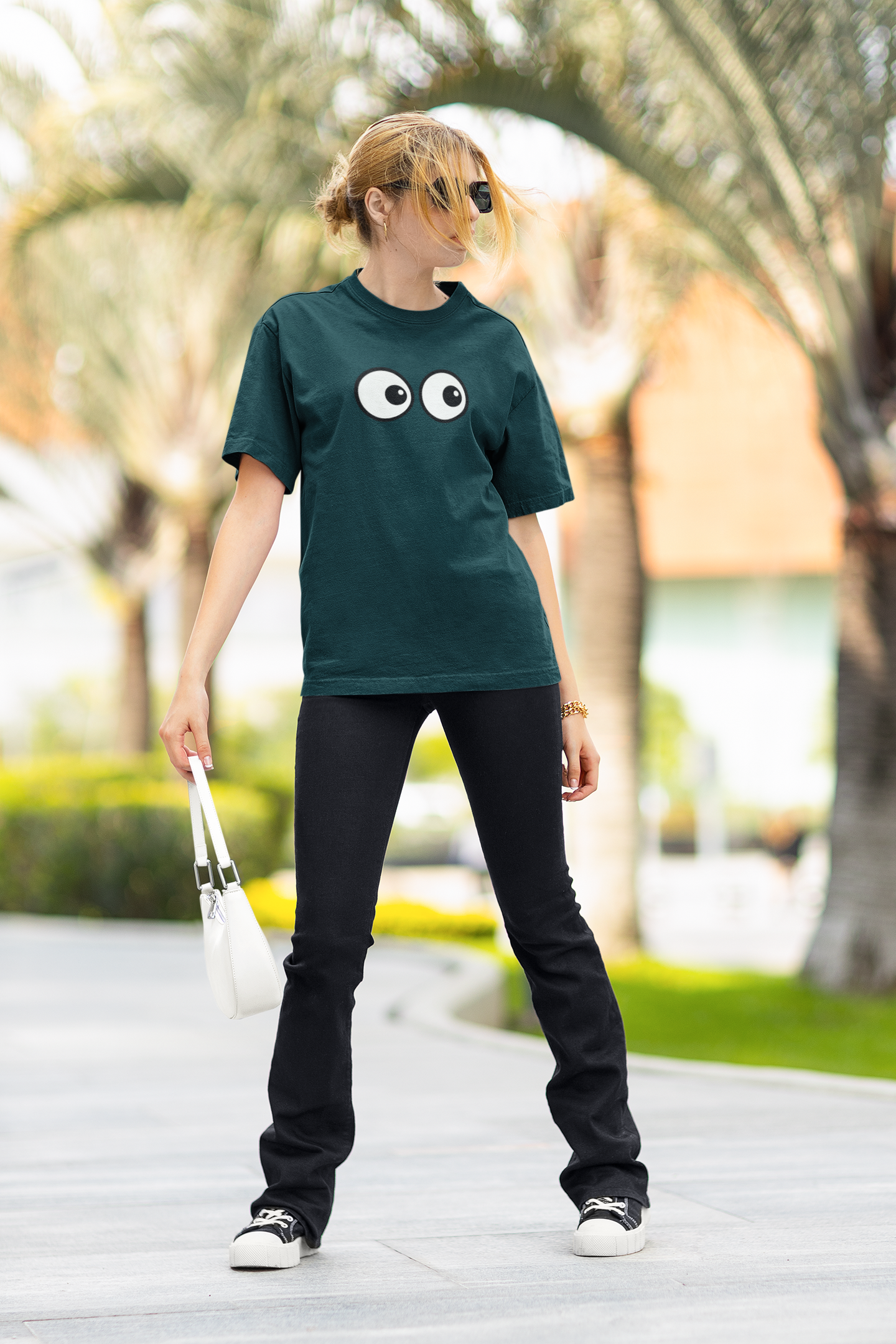 Round Eyes Petrol Blue Oversized Fit Unisex T-Shirt