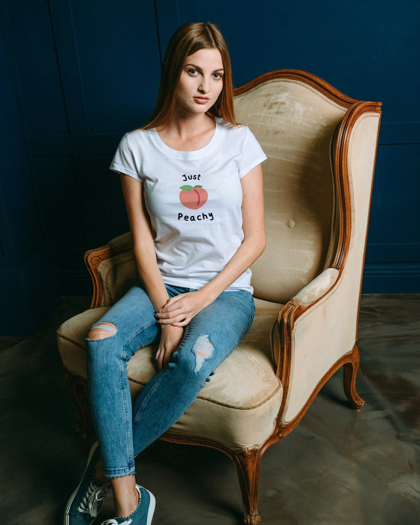 Just Peachy White Regular Fit Women’s T-Shirt