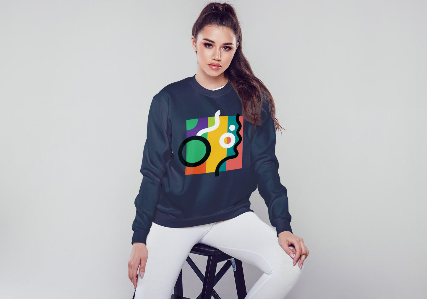 Abstract Navy Blue Sweatshirt for Women