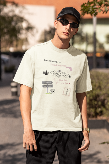 Lost Somewhere, Found Someone Front Off White Oversized Fit Unisex T-Shirt