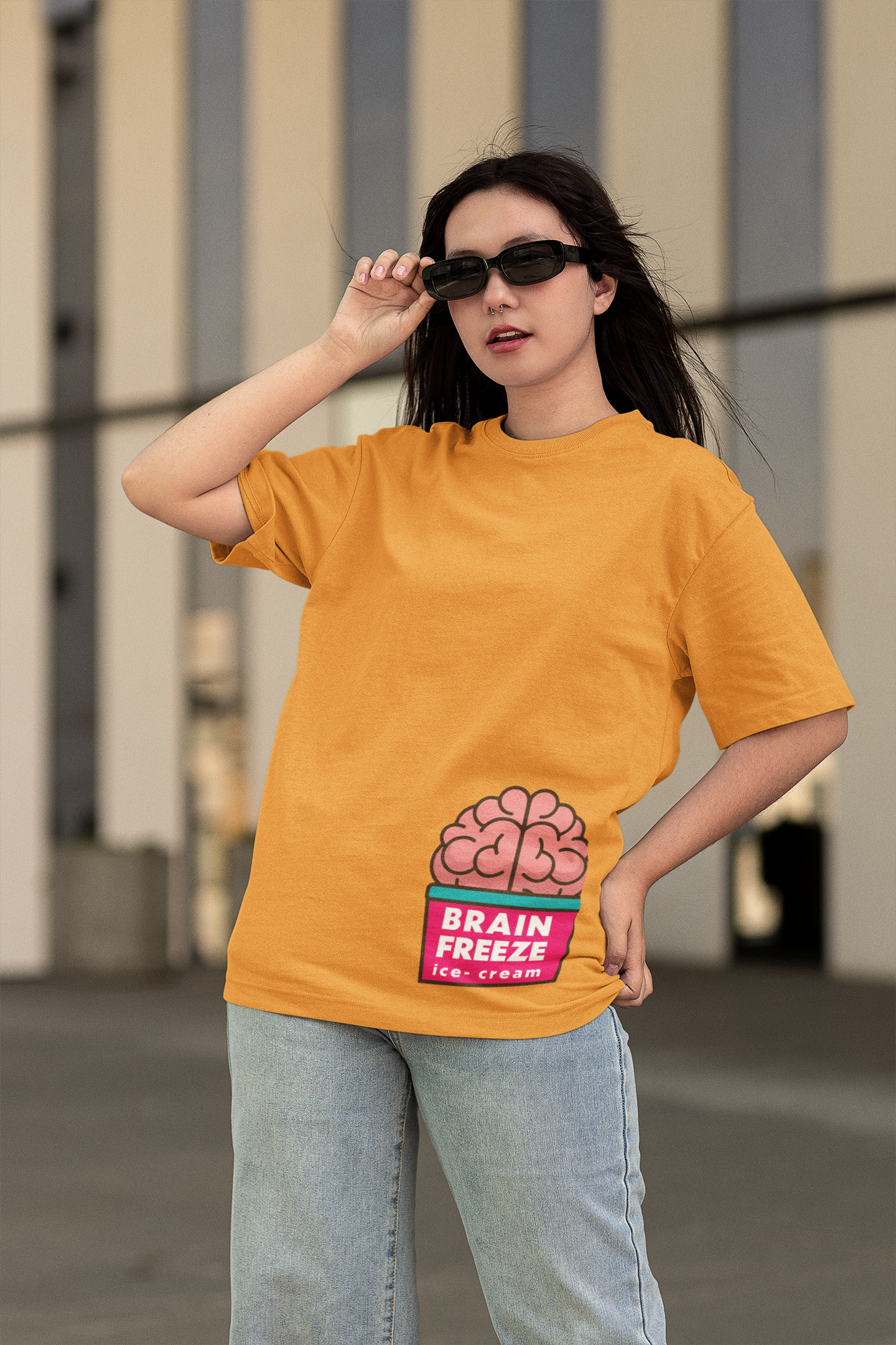 Brainfreeze Golden Yellow Oversized T-Shirt