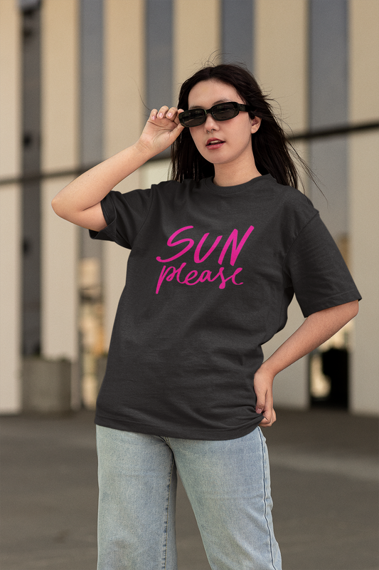 Sun Please Black Oversized Fit Unisex T-Shirt