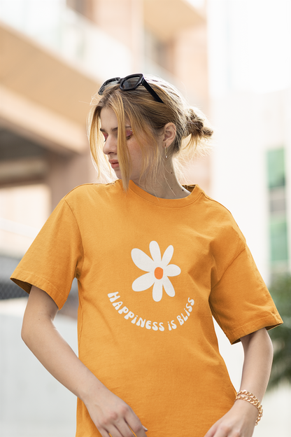 Happiness is Bliss Golden Yellow Oversized Fit Unisex T-Shirt