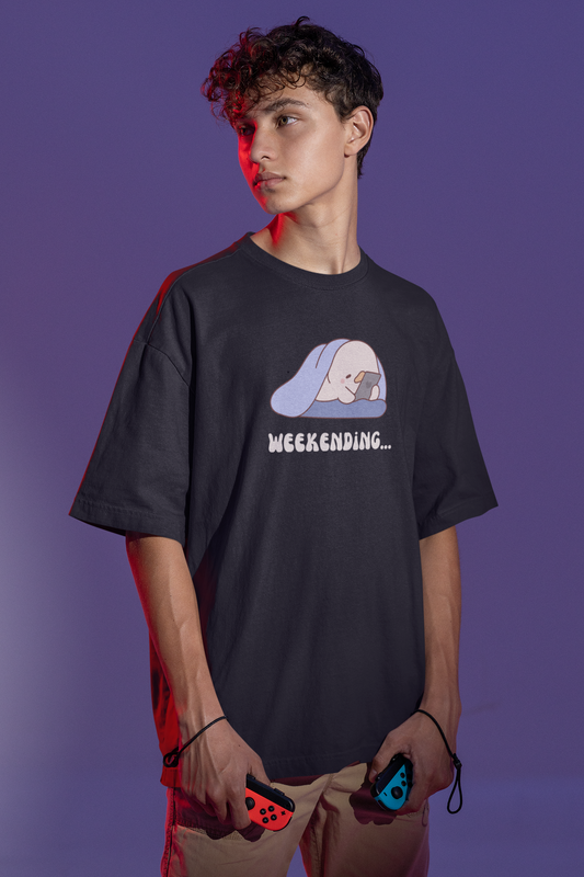 Weekending Black Oversized Fit Unisex T-Shirt