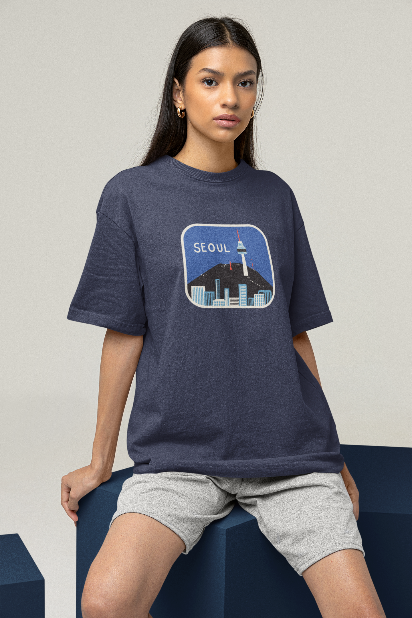 Seoul Navy Blue Oversized Fit Unisex T-Shirt