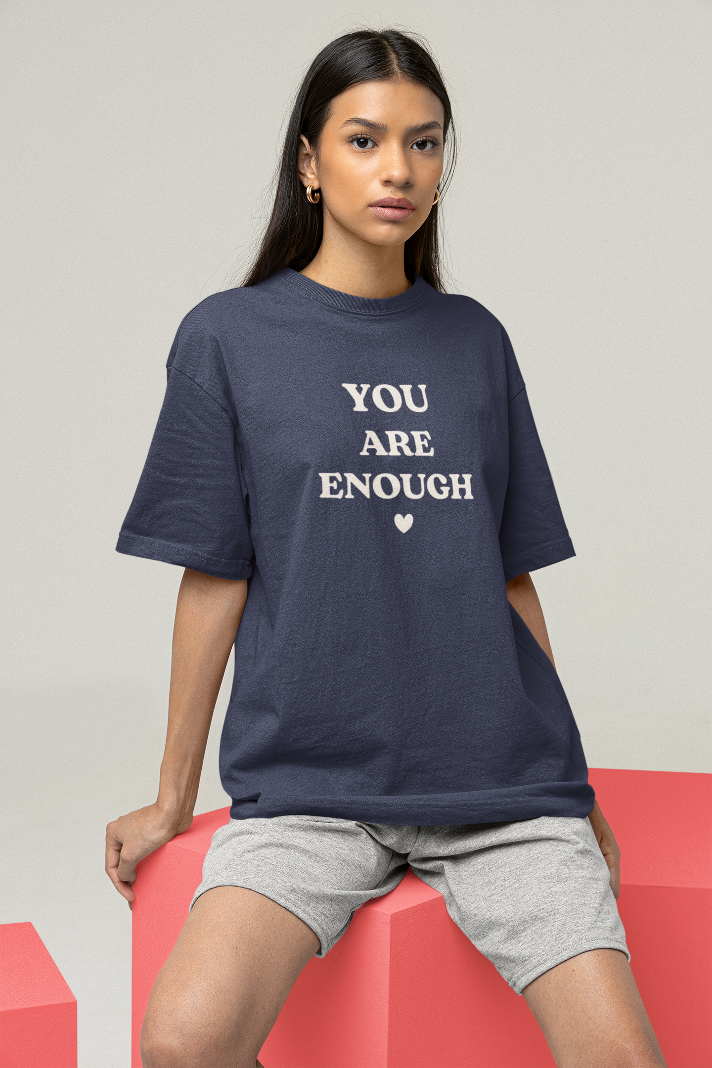 You Are Enough Navy Blue Oversized Fit Unisex T-Shirt