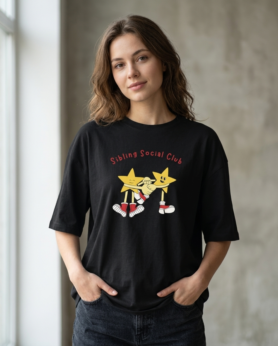 Sibling Social Club Black Oversized Fit Unisex T-Shirt