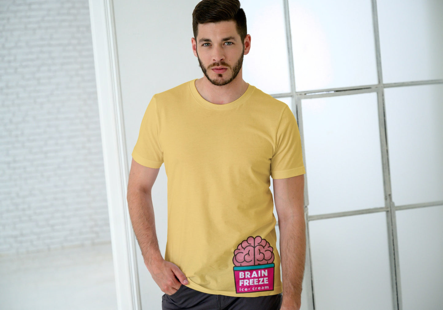 Brain Freeze Yellow Regular Fit Men’s T-Shirt