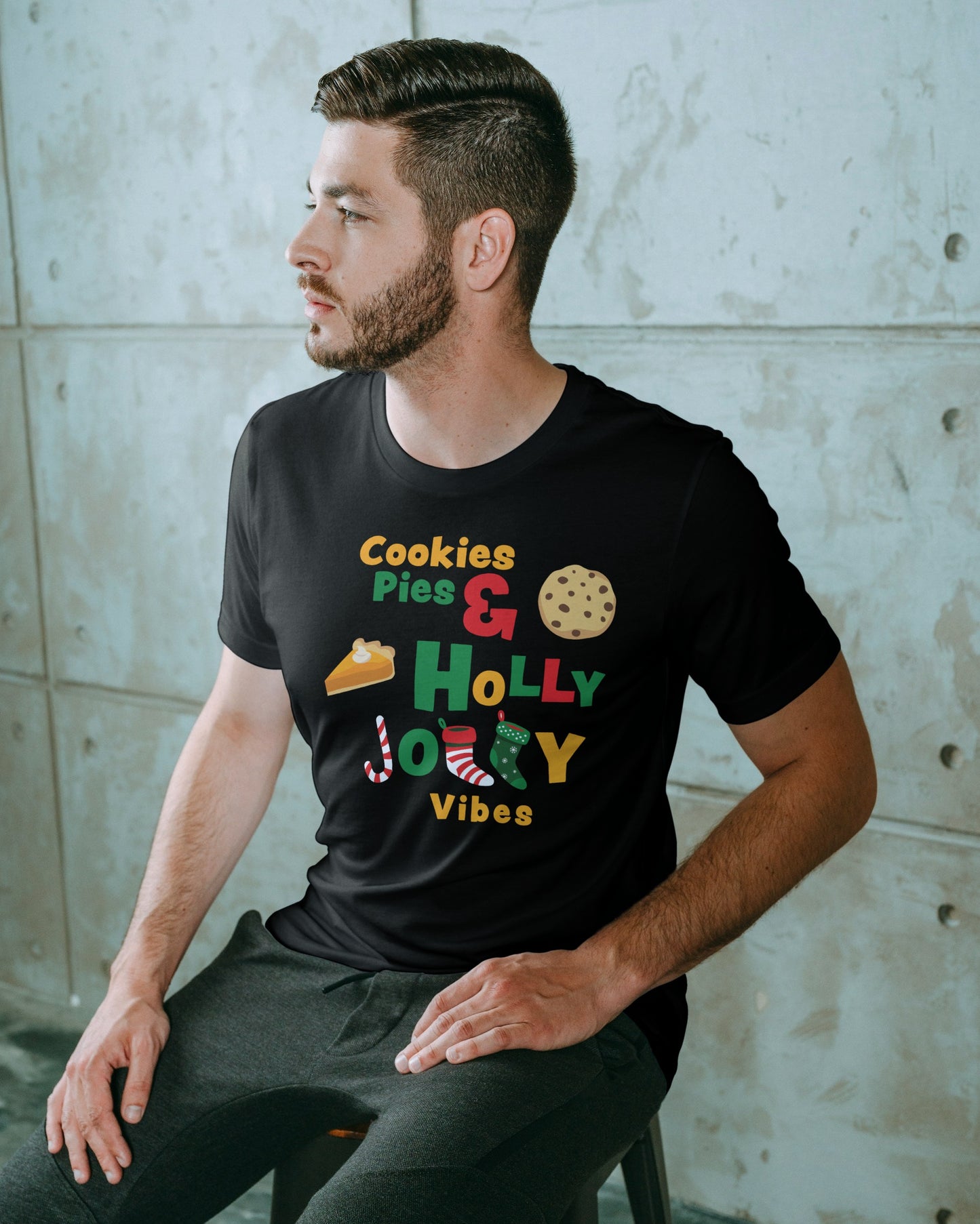 Holly Jolly Vibes Black Regular Fit Men’s T-Shirt