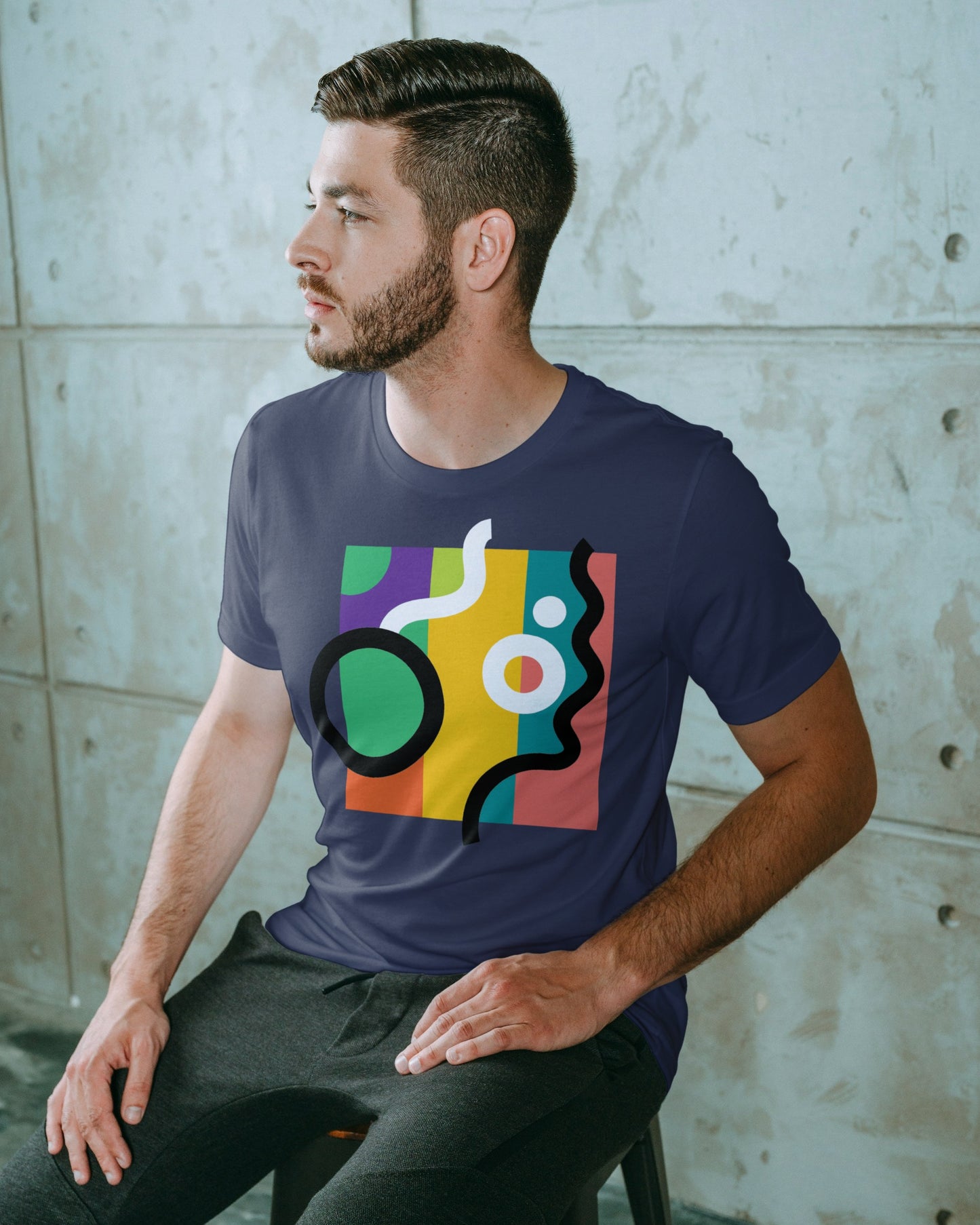 Abstract Colour Block Navy Blue Regular Fit Men’s T-Shirt