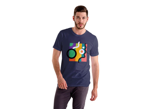 Abstract Colour Block Navy Blue Regular Fit Men’s T-Shirt