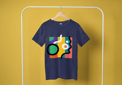 Abstract Colour Block Navy Blue Oversized T-Shirt